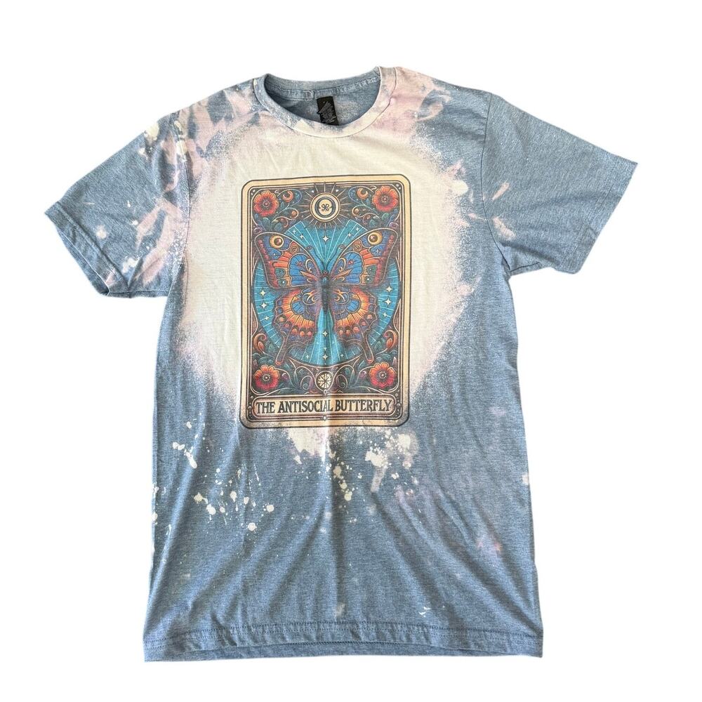 Vintage Style Bleached Antisocial Butterfly Tarot Tee Size Small